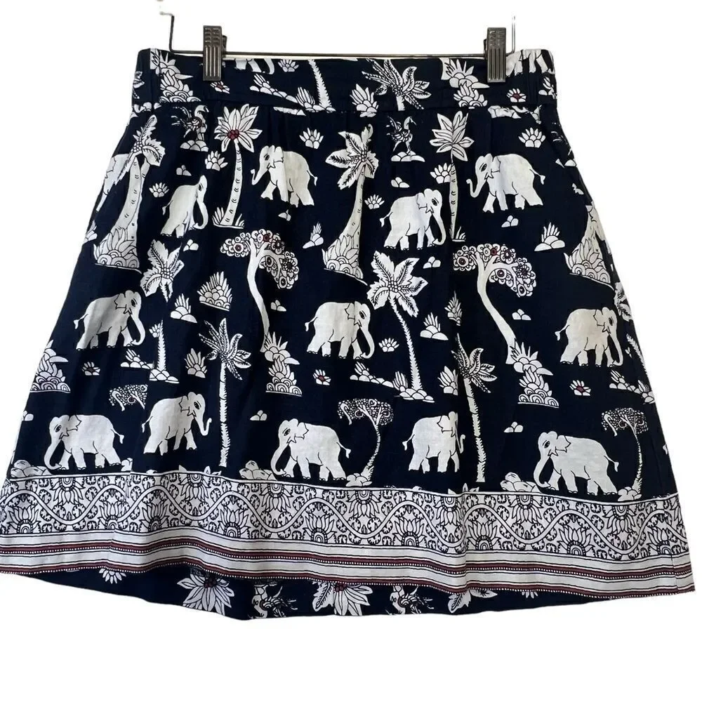 Loft linen blend  Elephant Print Skirt mp - Picture 8 of 16